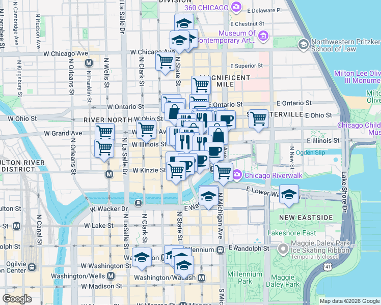 map of restaurants, bars, coffee shops, grocery stores, and more near in Chicago