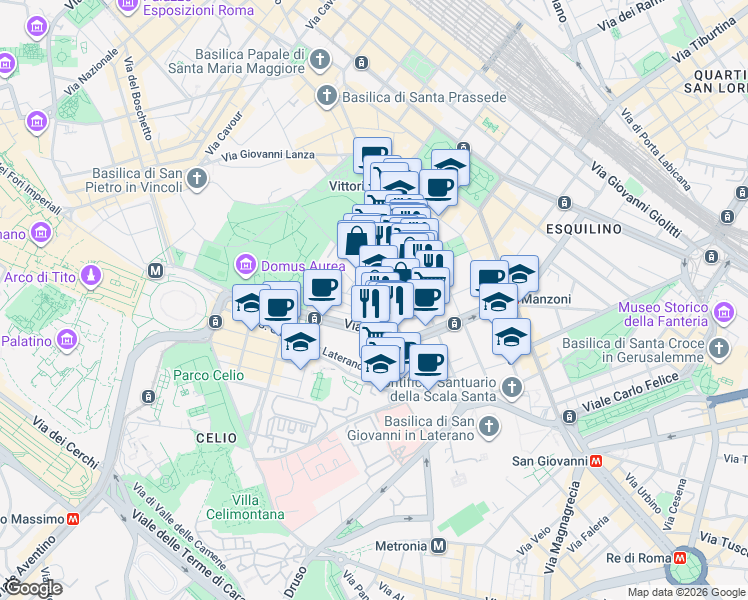 map of restaurants, bars, coffee shops, grocery stores, and more near 28 Via Ruggero Bonghi in Roma