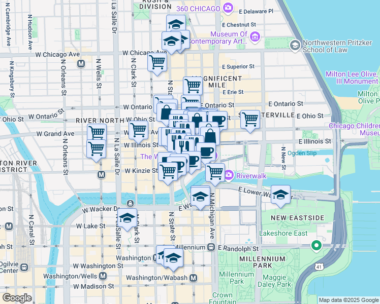 map of restaurants, bars, coffee shops, grocery stores, and more near in Chicago