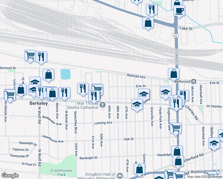 map of restaurants, bars, coffee shops, grocery stores, and more near 100 48th Avenue in Bellwood