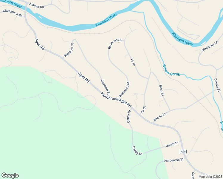 map of restaurants, bars, coffee shops, grocery stores, and more near 13942-14126 Rainbow Street in Hornbrook