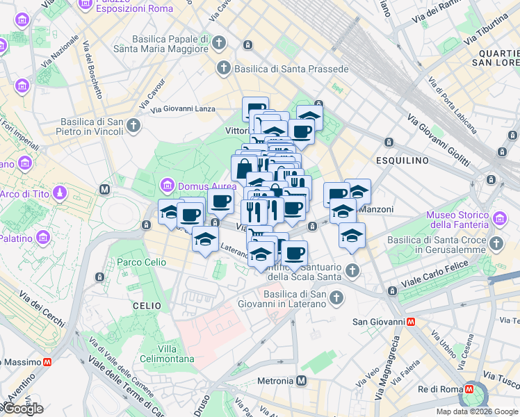 map of restaurants, bars, coffee shops, grocery stores, and more near 28 Via Ruggero Bonghi in Roma