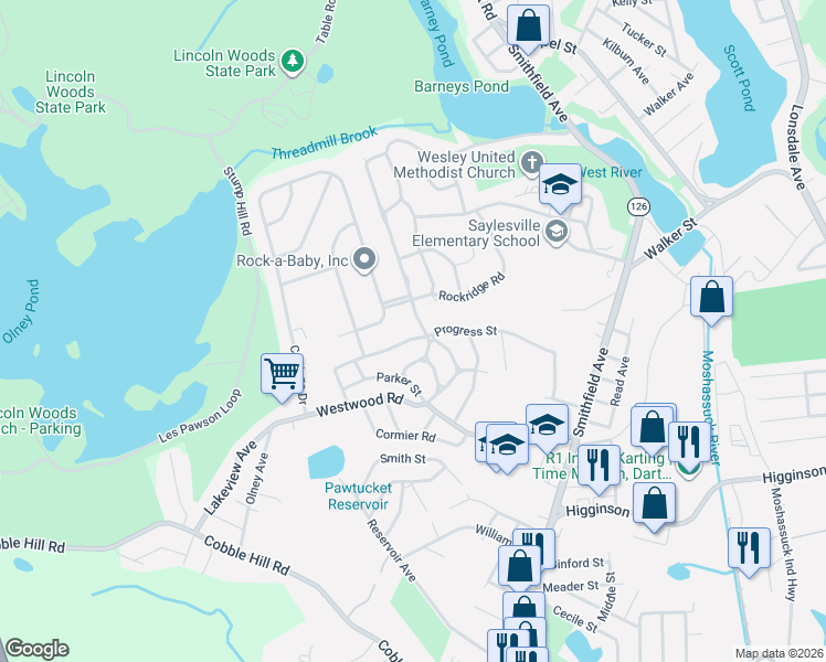 map of restaurants, bars, coffee shops, grocery stores, and more near 2 Grandview Avenue in Lincoln