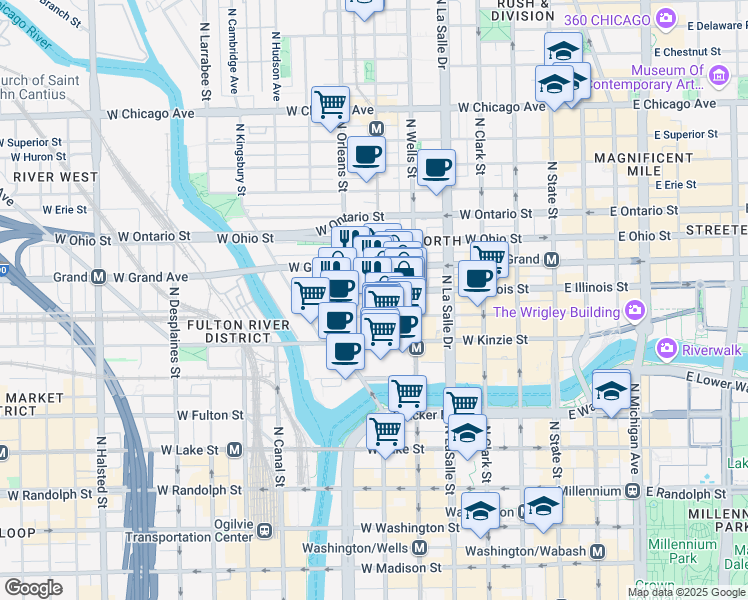 map of restaurants, bars, coffee shops, grocery stores, and more near in Chicago