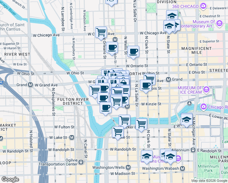 map of restaurants, bars, coffee shops, grocery stores, and more near in Chicago