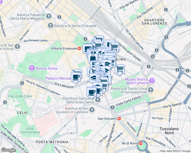 map of restaurants, bars, coffee shops, grocery stores, and more near 30 Viale Manzoni in Roma