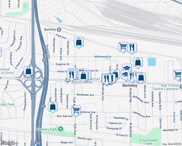 map of restaurants, bars, coffee shops, grocery stores, and more near 1305 Howard Avenue in Berkeley