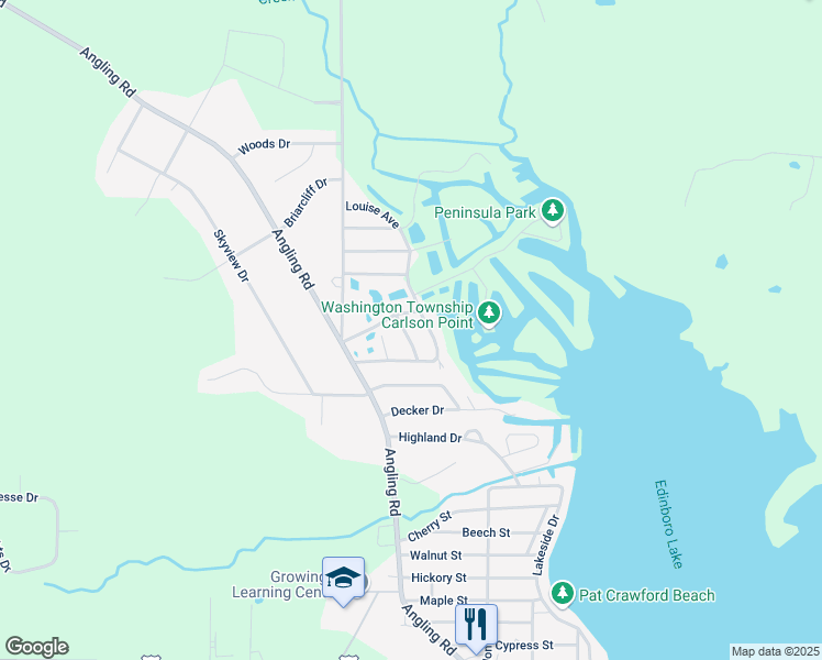 map of restaurants, bars, coffee shops, grocery stores, and more near 12245 Ridge Avenue in Edinboro