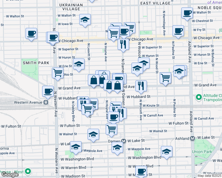 map of restaurants, bars, coffee shops, grocery stores, and more near in Chicago