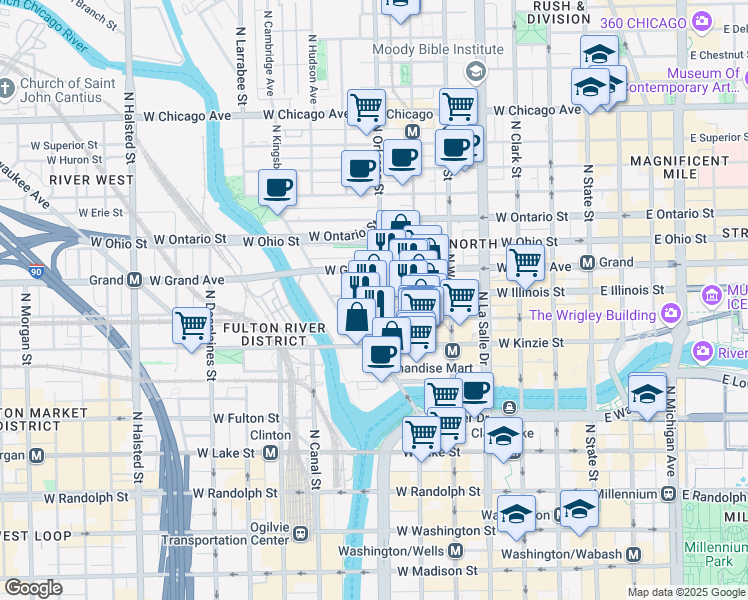 map of restaurants, bars, coffee shops, grocery stores, and more near in Chicago