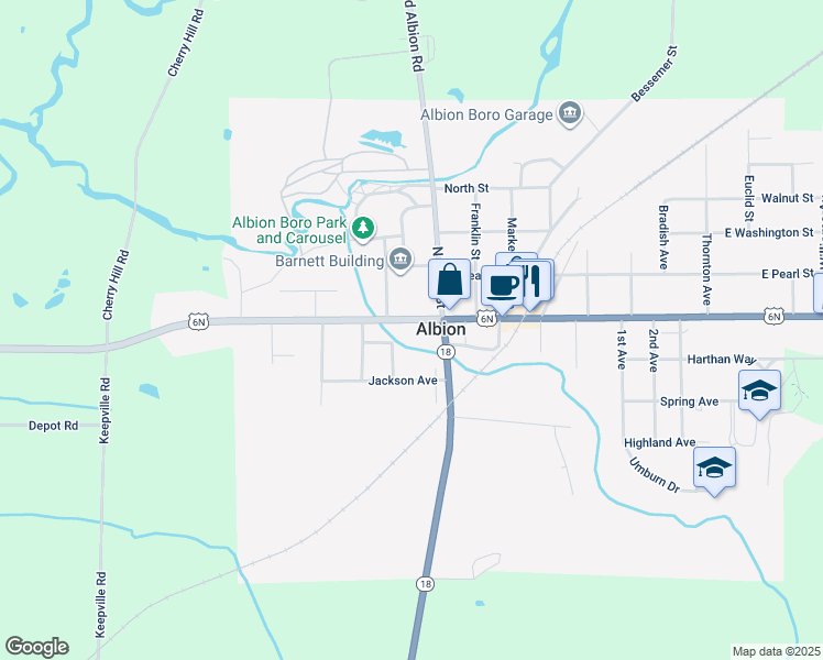 map of restaurants, bars, coffee shops, grocery stores, and more near in Albion