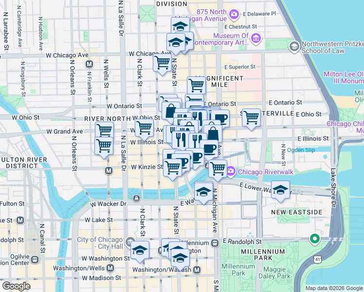 map of restaurants, bars, coffee shops, grocery stores, and more near in Chicago