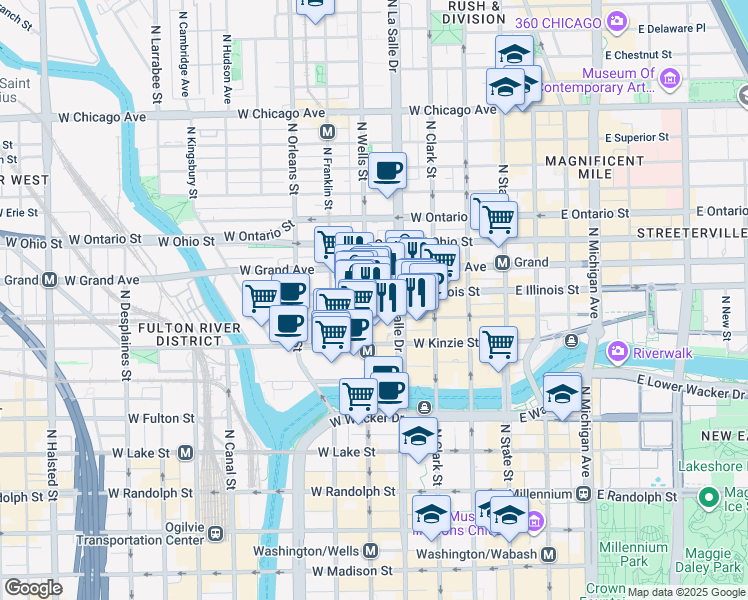 map of restaurants, bars, coffee shops, grocery stores, and more near in Chicago