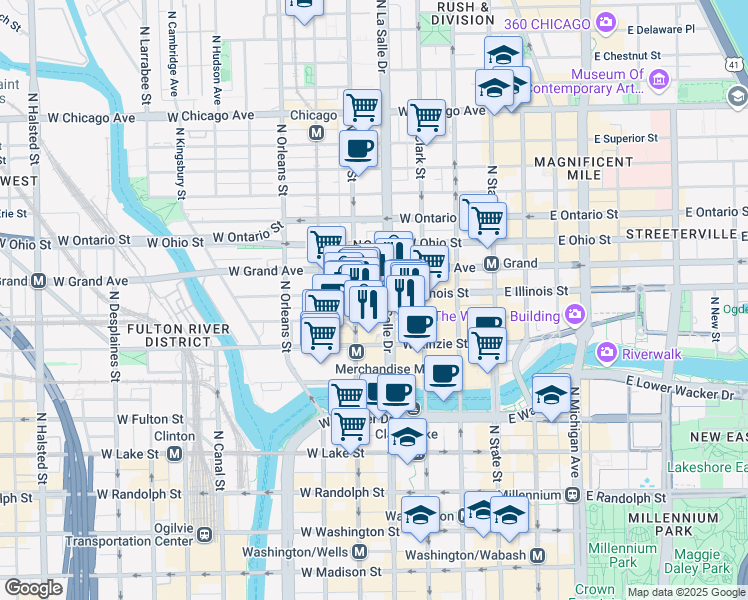 map of restaurants, bars, coffee shops, grocery stores, and more near in Chicago