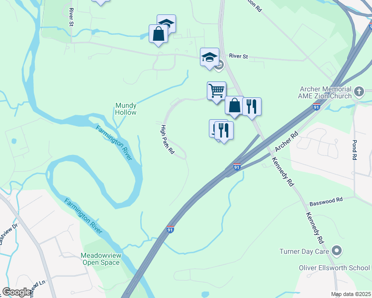 map of restaurants, bars, coffee shops, grocery stores, and more near 203 High Path Road in Windsor