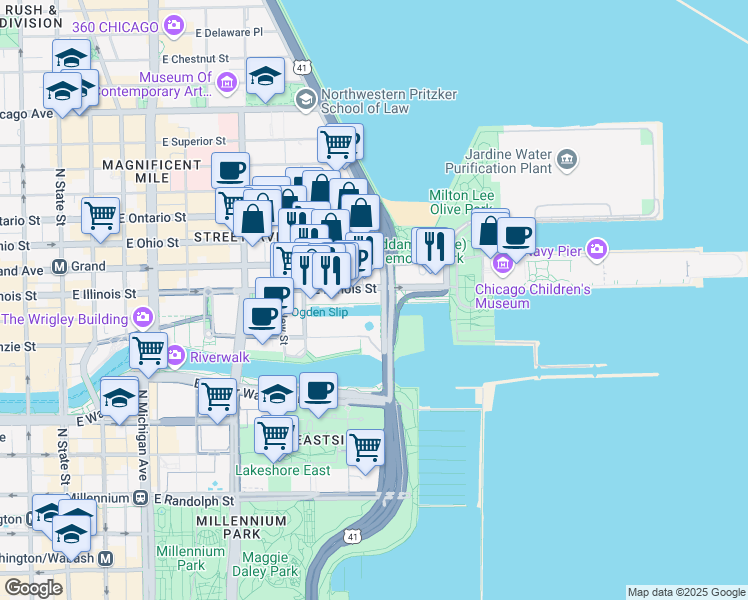 map of restaurants, bars, coffee shops, grocery stores, and more near in Chicago
