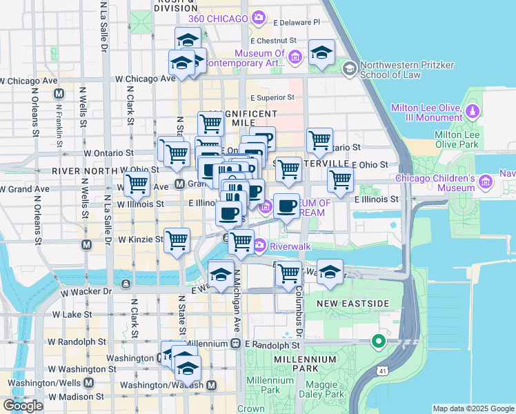 map of restaurants, bars, coffee shops, grocery stores, and more near in Chicago