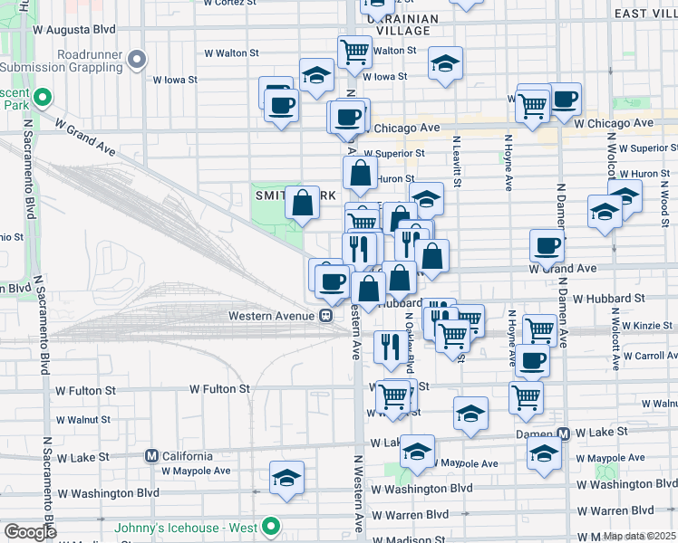 map of restaurants, bars, coffee shops, grocery stores, and more near in Chicago