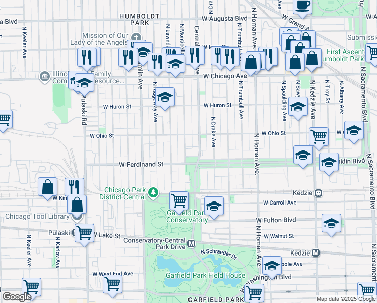 map of restaurants, bars, coffee shops, grocery stores, and more near in Chicago