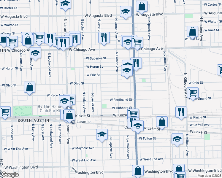 map of restaurants, bars, coffee shops, grocery stores, and more near 4906 West Race Avenue in Chicago