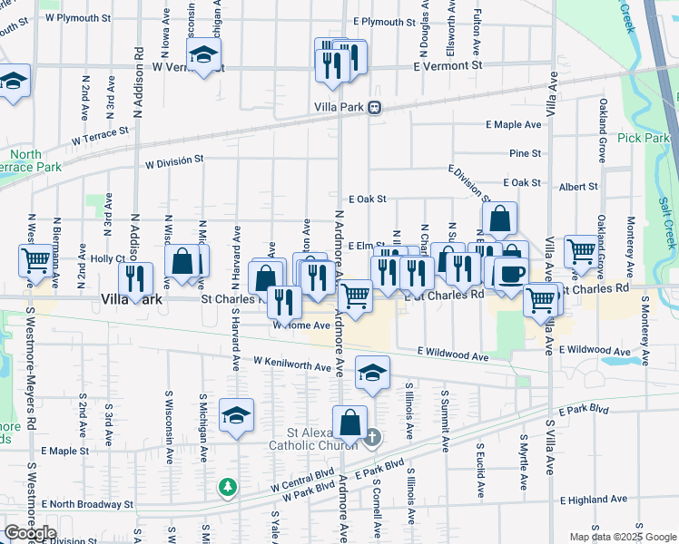 map of restaurants, bars, coffee shops, grocery stores, and more near 22 North Ardmore Avenue in Villa Park