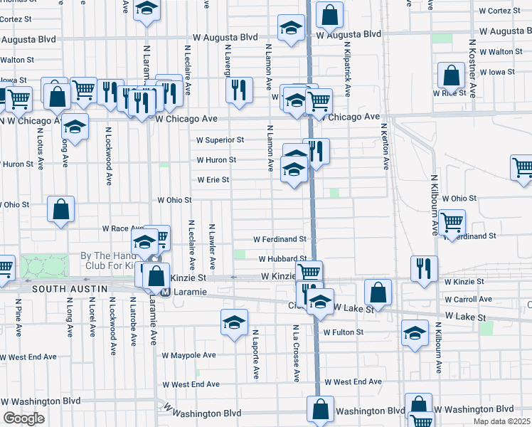 map of restaurants, bars, coffee shops, grocery stores, and more near 4906 West Race Avenue in Chicago