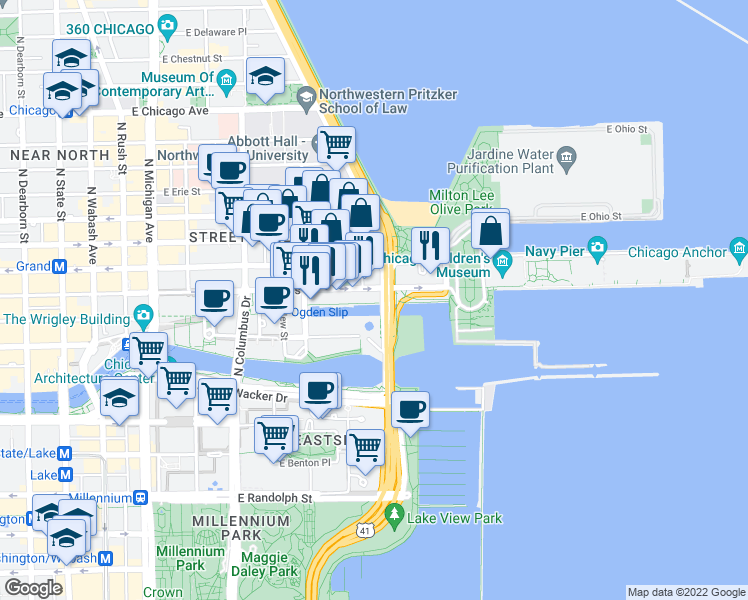 map of restaurants, bars, coffee shops, grocery stores, and more near in Chicago