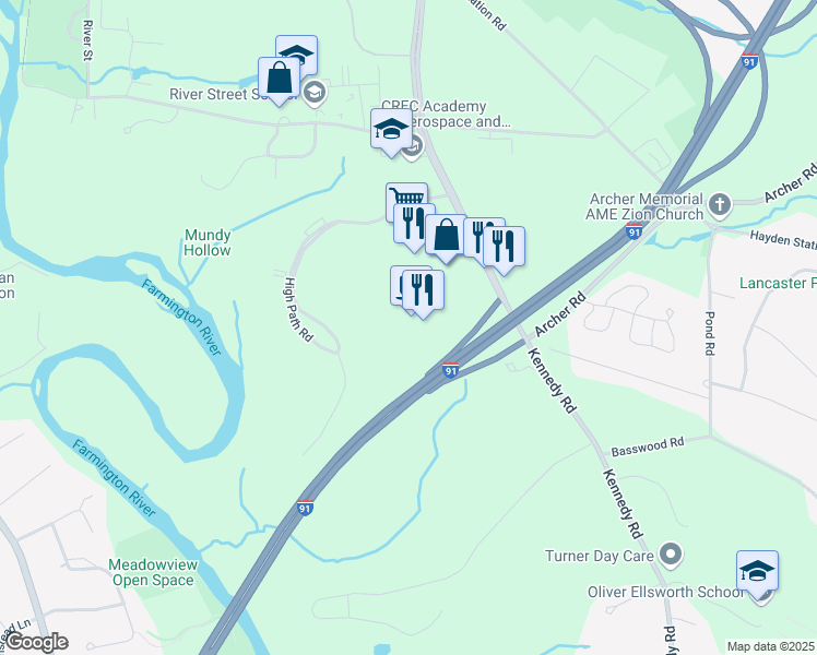 map of restaurants, bars, coffee shops, grocery stores, and more near 1075 Kennedy Road in Windsor