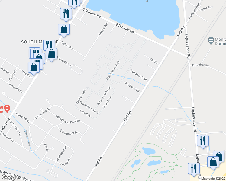 map of restaurants, bars, coffee shops, grocery stores, and more near 269 Holly Glen in Monroe