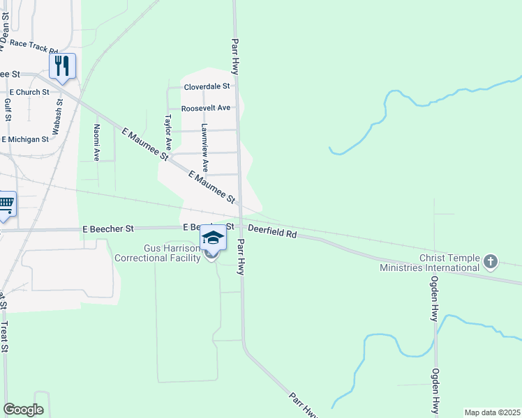 map of restaurants, bars, coffee shops, grocery stores, and more near 2864 East Maumee Street in Adrian