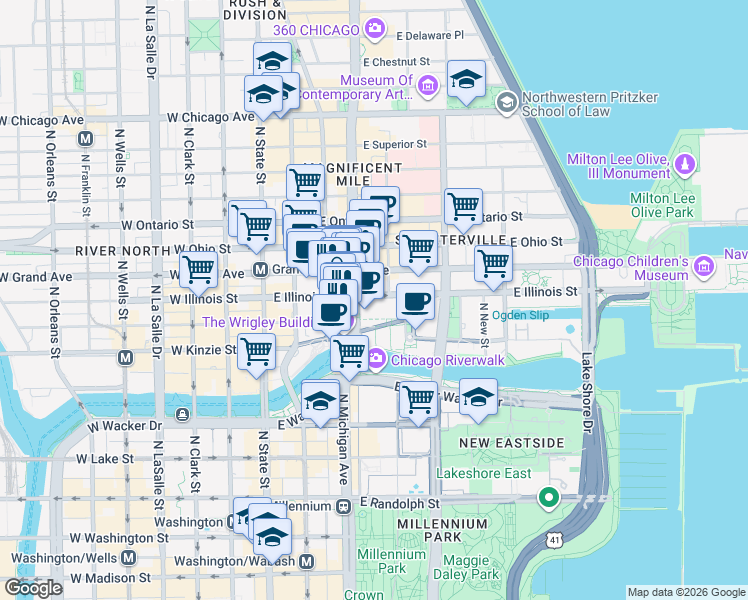map of restaurants, bars, coffee shops, grocery stores, and more near in Chicago