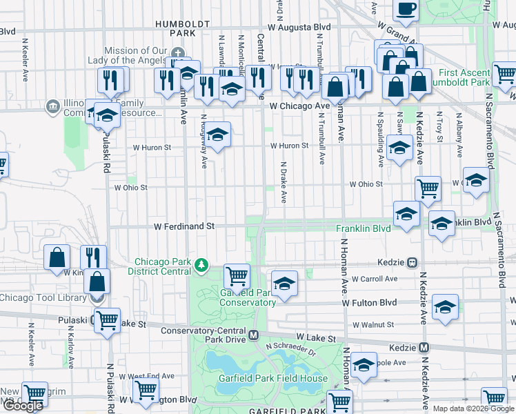 map of restaurants, bars, coffee shops, grocery stores, and more near in Chicago