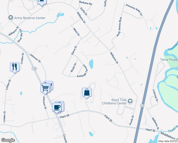 map of restaurants, bars, coffee shops, grocery stores, and more near 116 Ashleigh Terrace in Taunton