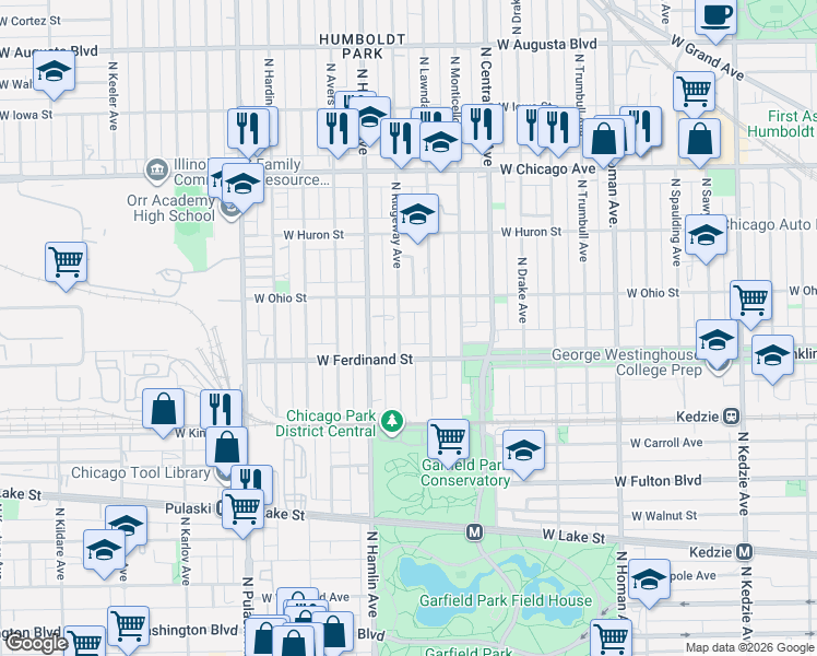 map of restaurants, bars, coffee shops, grocery stores, and more near in Chicago