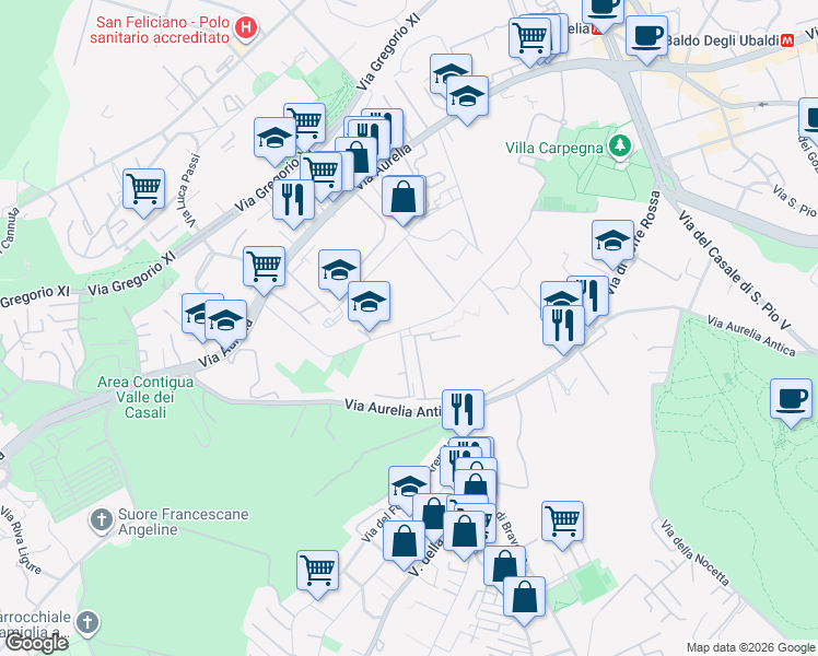 map of restaurants, bars, coffee shops, grocery stores, and more near 466-476 Via Aurelia Antica in Province of Rome