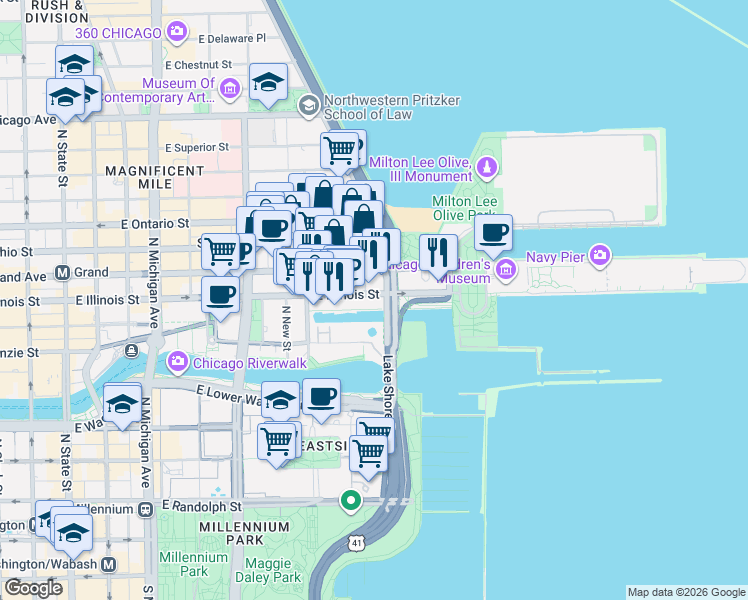 map of restaurants, bars, coffee shops, grocery stores, and more near in Chicago