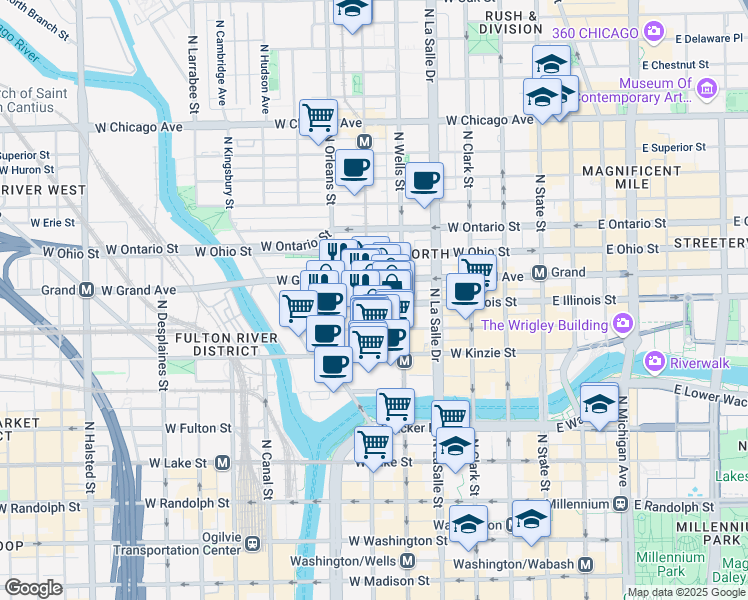 map of restaurants, bars, coffee shops, grocery stores, and more near in Chicago