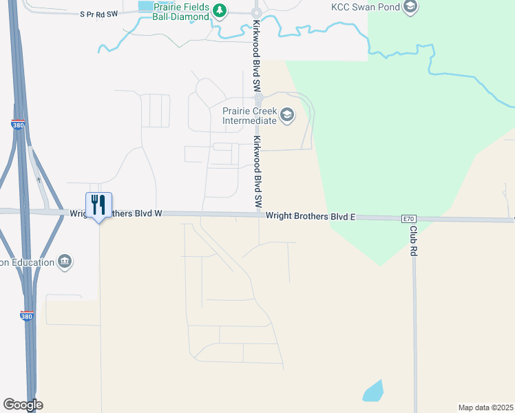 map of restaurants, bars, coffee shops, grocery stores, and more near 1-57 Wright Brothers Boulevard East in Cedar Rapids