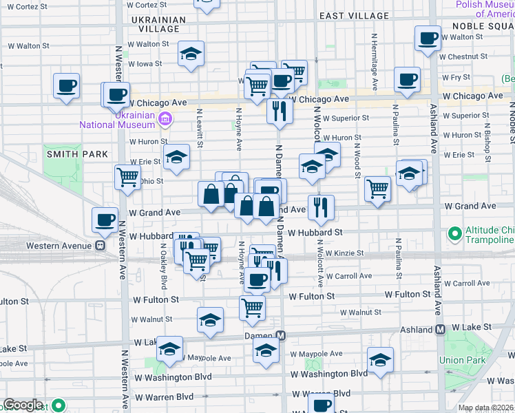 map of restaurants, bars, coffee shops, grocery stores, and more near in Chicago