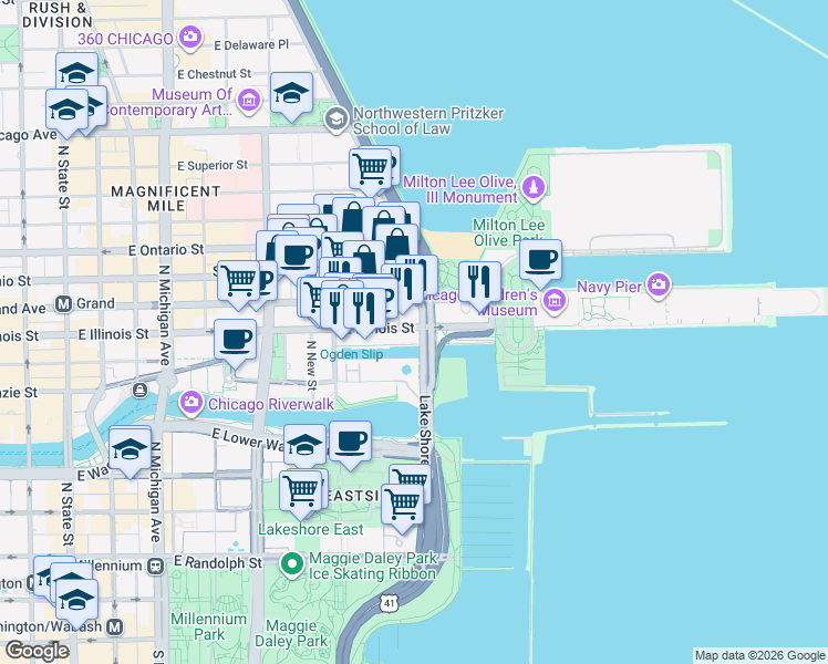 map of restaurants, bars, coffee shops, grocery stores, and more near in Chicago