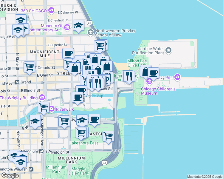 map of restaurants, bars, coffee shops, grocery stores, and more near in Chicago