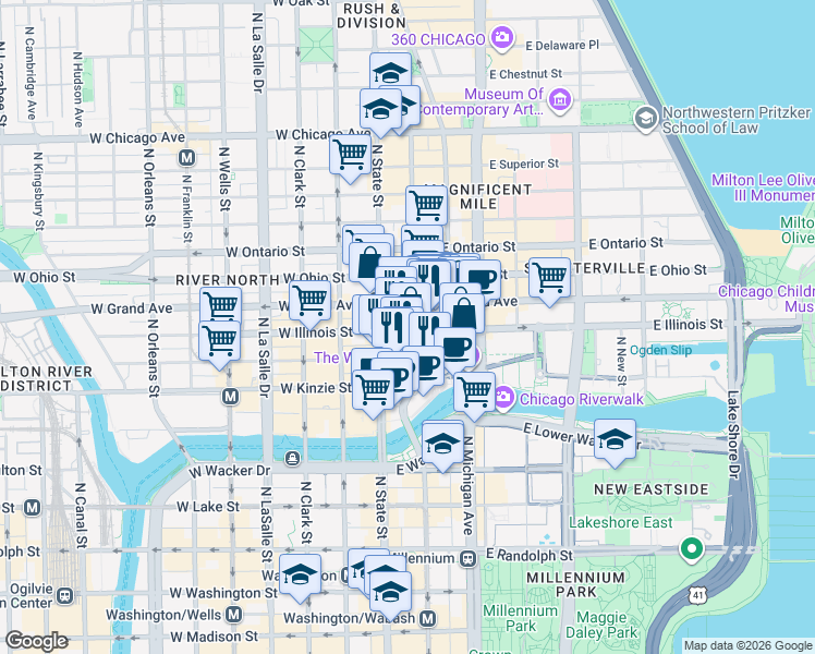 map of restaurants, bars, coffee shops, grocery stores, and more near in Chicago