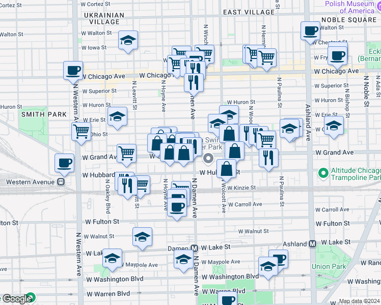 map of restaurants, bars, coffee shops, grocery stores, and more near in Chicago