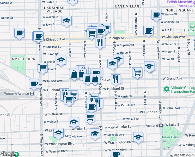map of restaurants, bars, coffee shops, grocery stores, and more near in Chicago