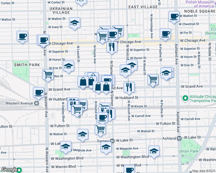 map of restaurants, bars, coffee shops, grocery stores, and more near in Chicago
