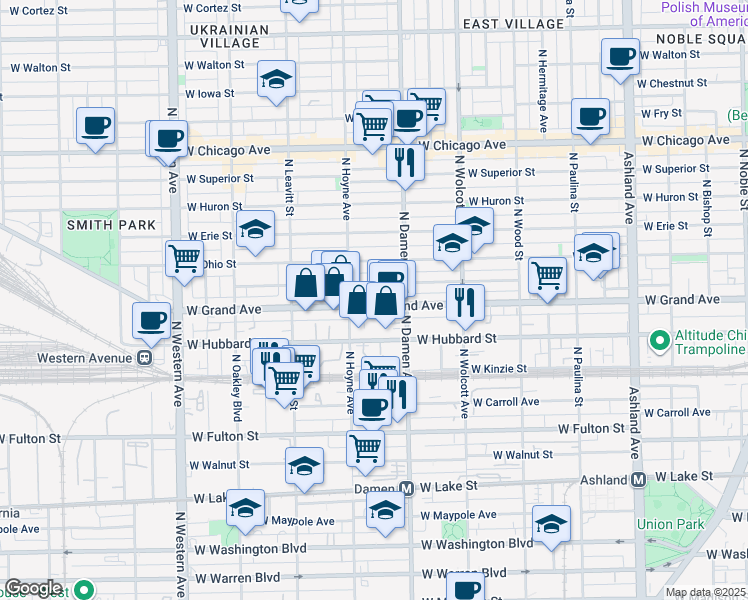 map of restaurants, bars, coffee shops, grocery stores, and more near in Chicago
