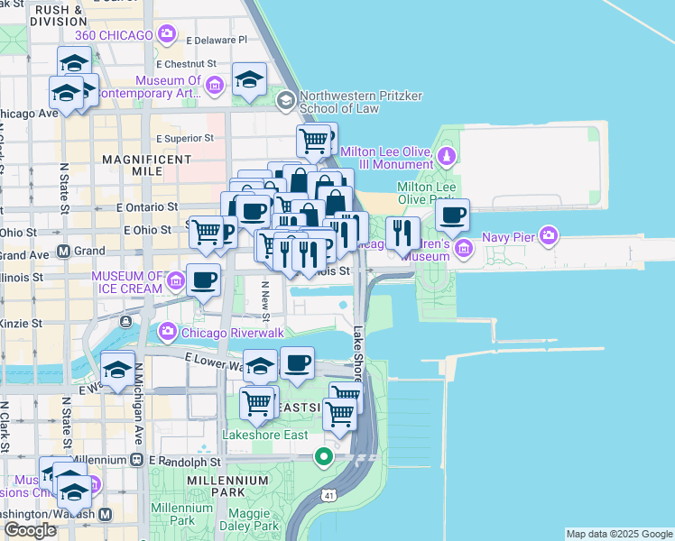 map of restaurants, bars, coffee shops, grocery stores, and more near in Chicago