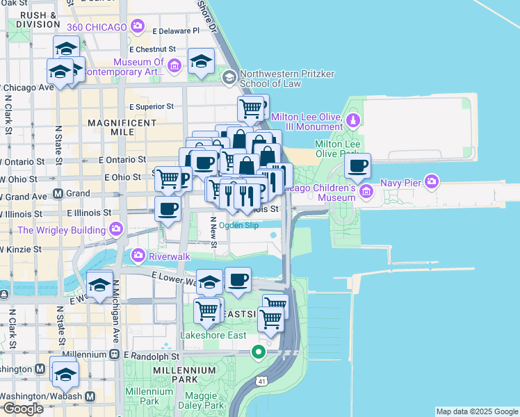 map of restaurants, bars, coffee shops, grocery stores, and more near in Chicago