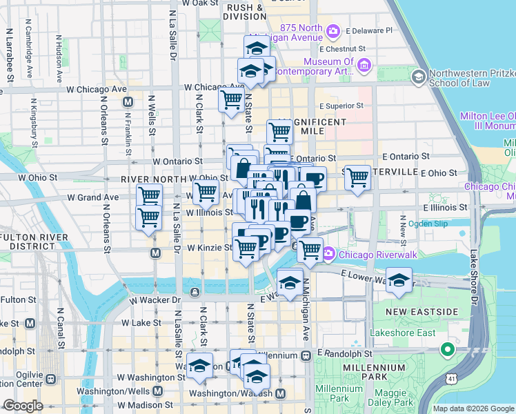map of restaurants, bars, coffee shops, grocery stores, and more near in Chicago