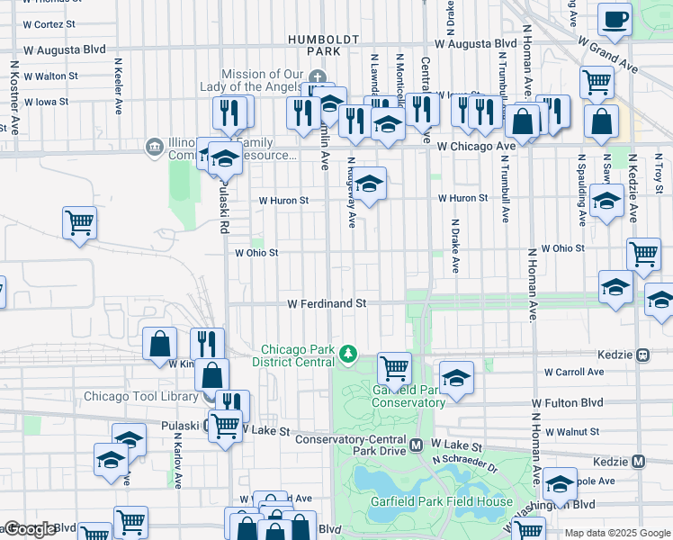 map of restaurants, bars, coffee shops, grocery stores, and more near in Chicago